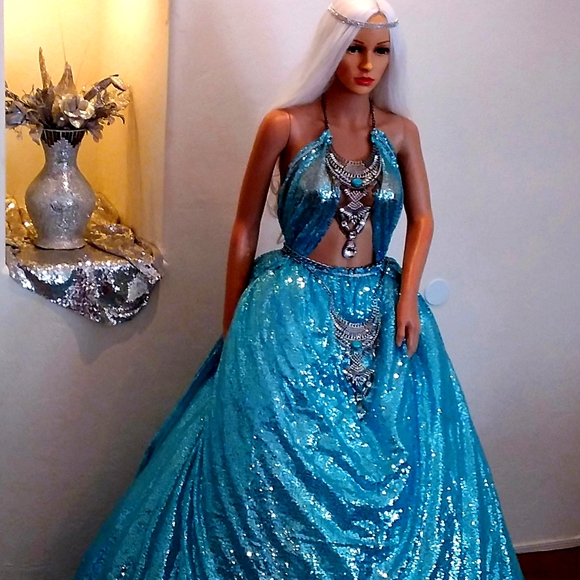 "WYNTER" Ocean Blue Sequin Wedding Ballgown Set - Picture 7 of 15